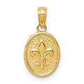 14k Polished Small Fleur De Lis in Oval Pendant, 13 x 9 mm