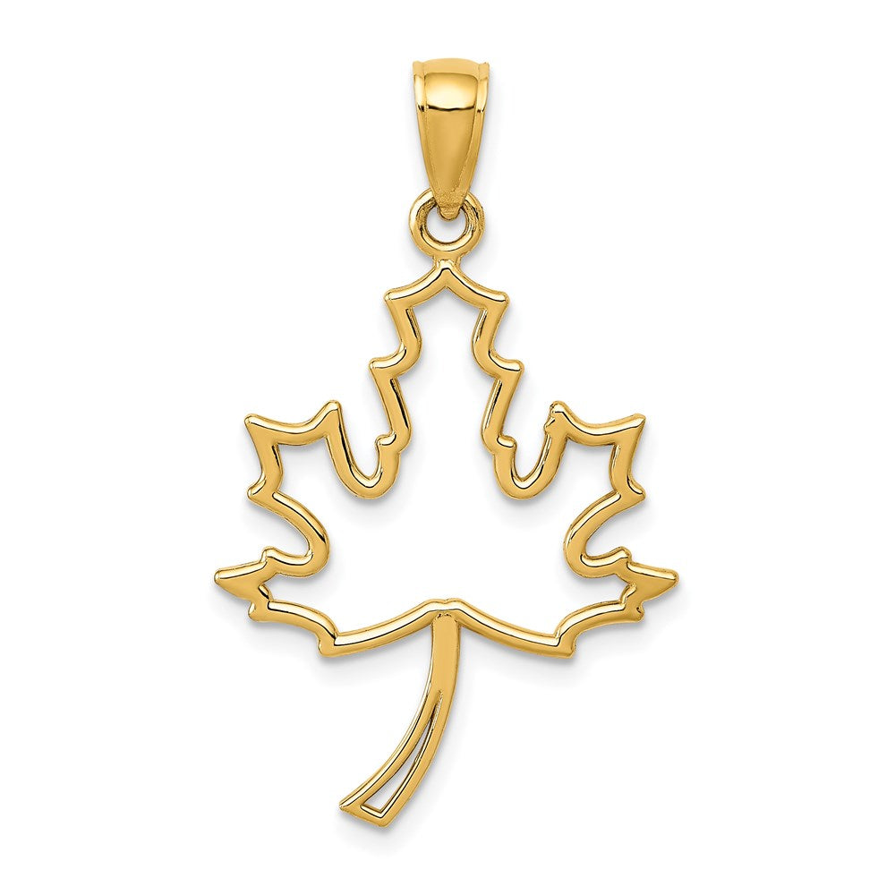 14k Polished Cut Out Maple Leaf Pendant, 27 x 20 mm