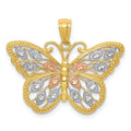 14k with White and Rose Rhodium Diamond-cut Butterfly Pendant, 16 x 26 mm