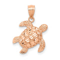 14k Rose Gold Diamond Cut Turtle Pendant, 15 x 14 mm