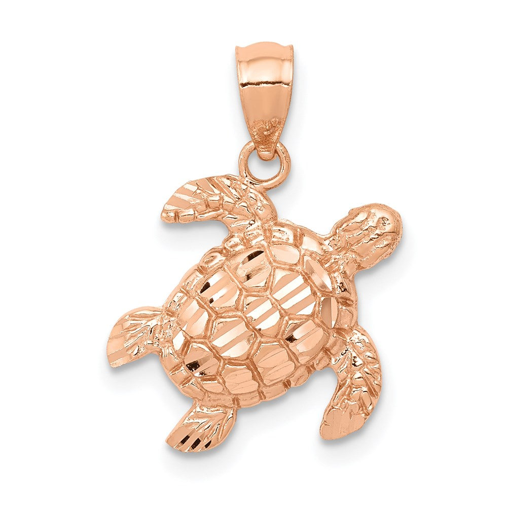 14k Rose Gold Diamond Cut Turtle Pendant, 15 x 14 mm