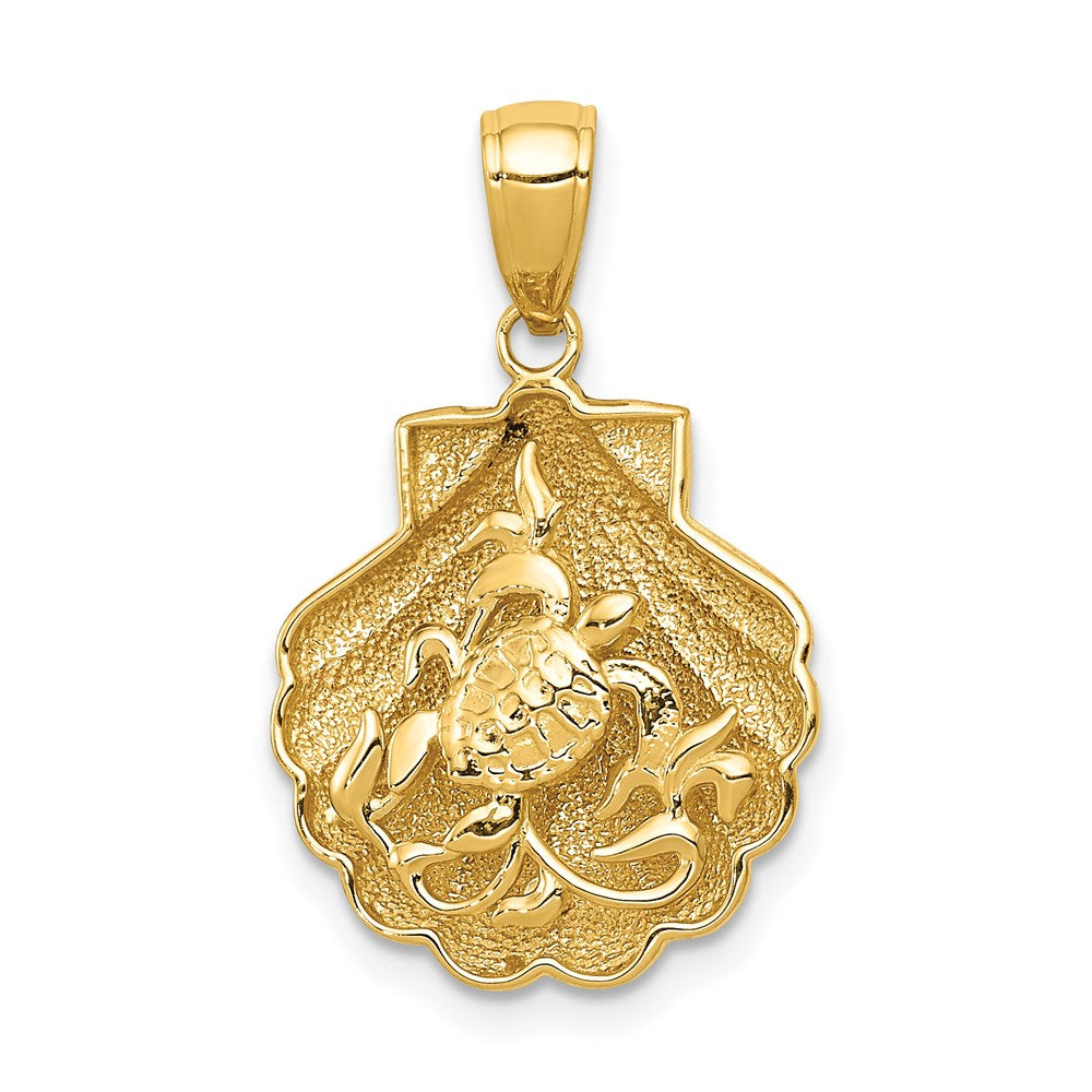 14k Sea Turtle in a Shell Pendant, 24 x 15 mm