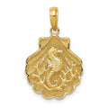 14k Seahorse in a Shell Pendant, 23 x 15 mm
