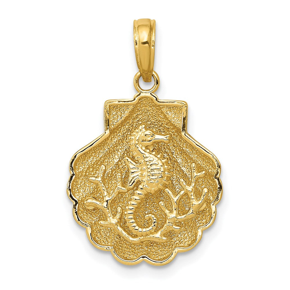 14k Seahorse in a Shell Pendant, 23 x 15 mm