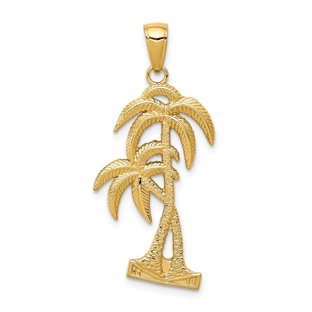 14K Polished and Textured Palm Trees Pendant, 29 x 16 mm