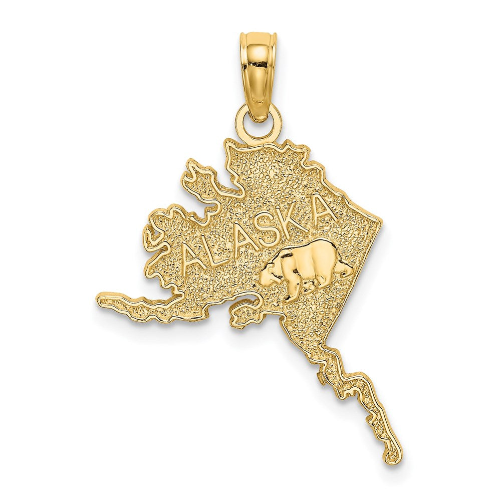 14k Polished and Textured ALASKA Map Charm, 19.45 x 19.9 mm