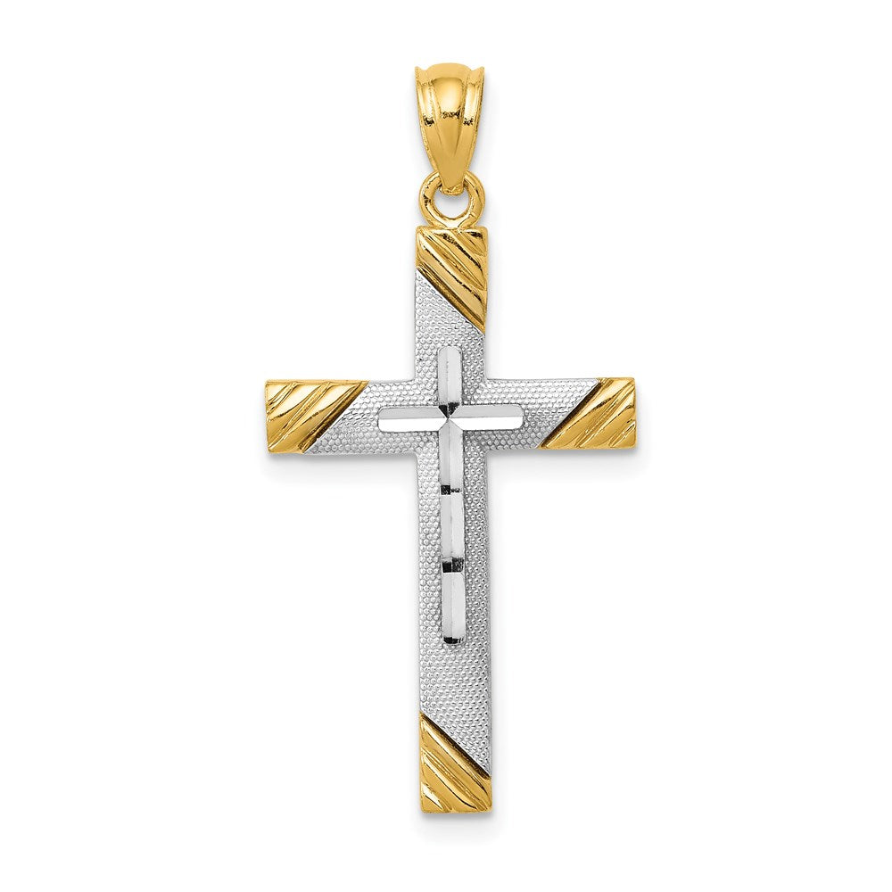 14K and White Rhodium Cross Pendant, 33.75 x 16.3 mm