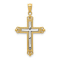 14K with White Rhodium Diamond Cut Cross Pendant, 27 x 18 mm