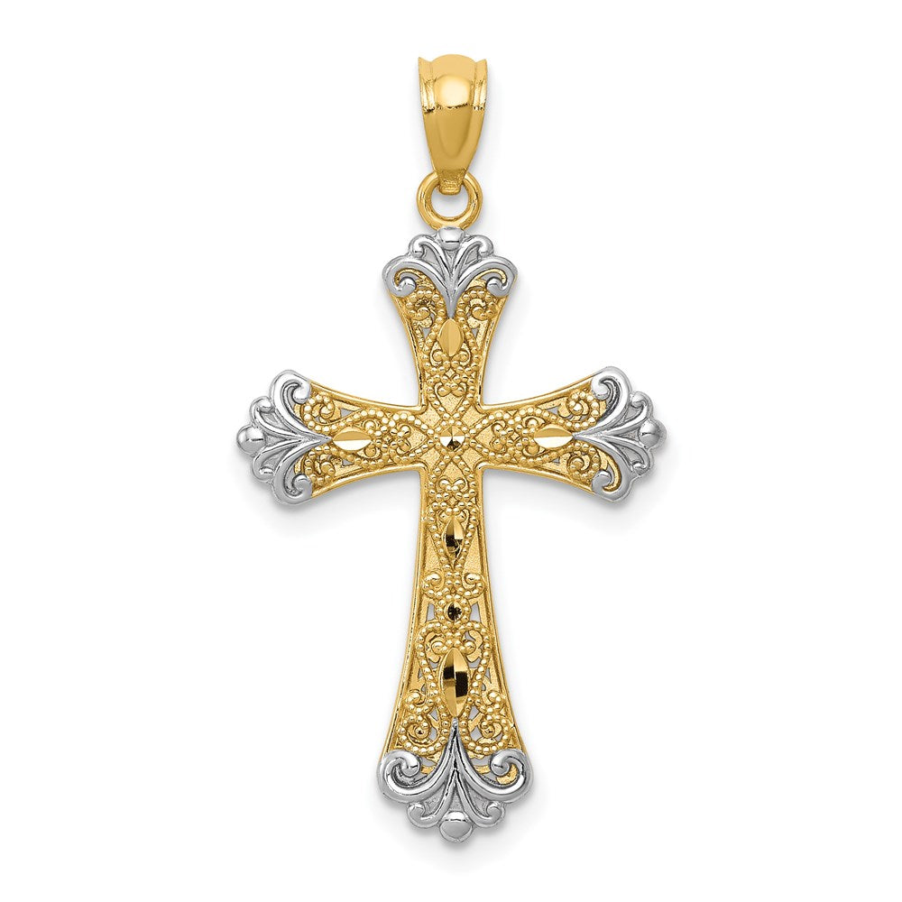 14K with White Rhodium Reversible with GOD LOVE Cross Pendant, 27 x 17 mm