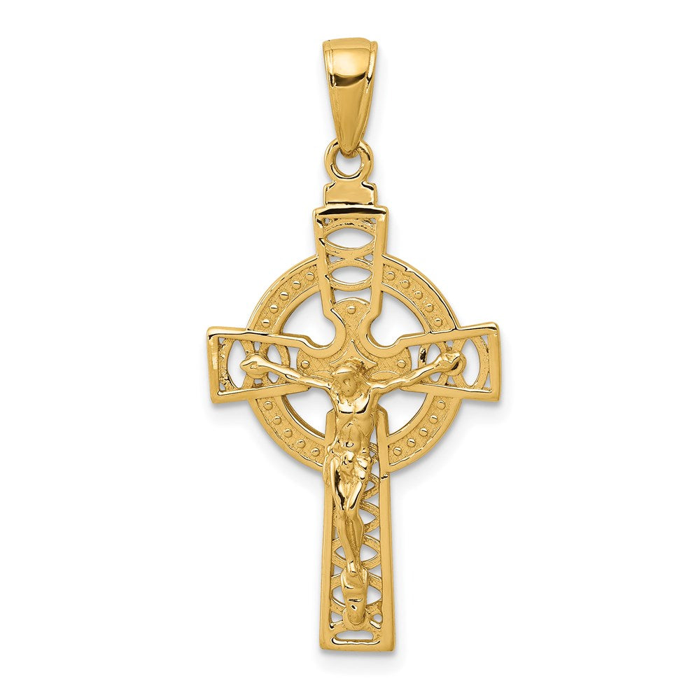 14k Polished Celtic Crucifix Pendant, 30 x 18 mm
