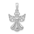 14K White Gold Polished and Textured Guardian Angel with Heart Pendant, 20 mm