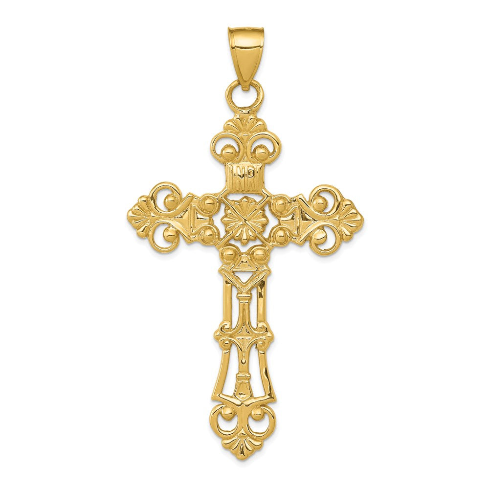 14k Fleur De Lis Large Cross Pendant, 79 x 42 mm