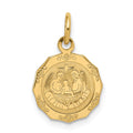 14k Polished and Satin Baptism Spanish Recuerdo Del Bautismo on Back Round Charm, 21 x 12 mm