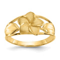 14k Satin and Diamond-Cut Plumeria Ring, Size 7, 2.4 g