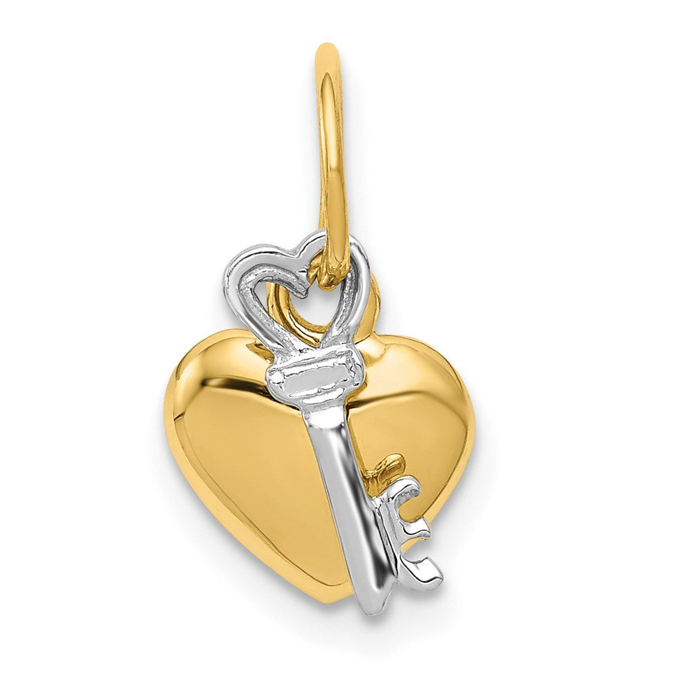 14K Two-tone Polished Moveable Key and Heart Lock Charm, 15 x 9 mm