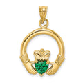 14k Claddagh with Green CZ Pendant, 32 x 20 mm