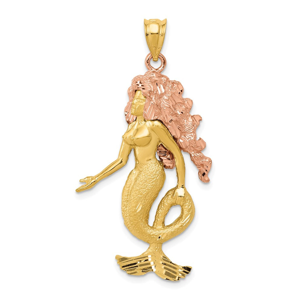 14k Two-Tone Mermaid Charm, 43 x 21 mm