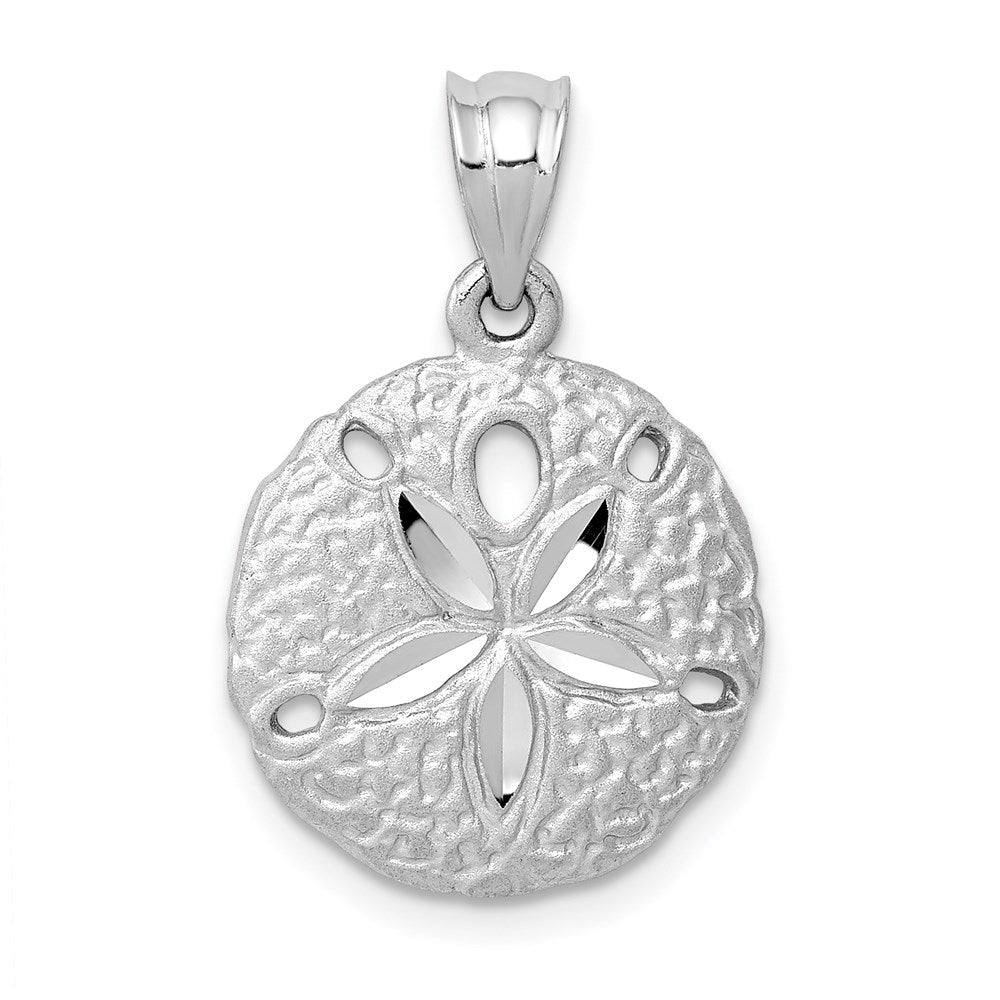 14k White Gold Brushed Diamond-cut Sand Dollar Pendant, 22 x 14 mm