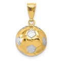 14K and White Rhodium 3-D Puffed Soccer Ball Pendant, 19 x 12 mm