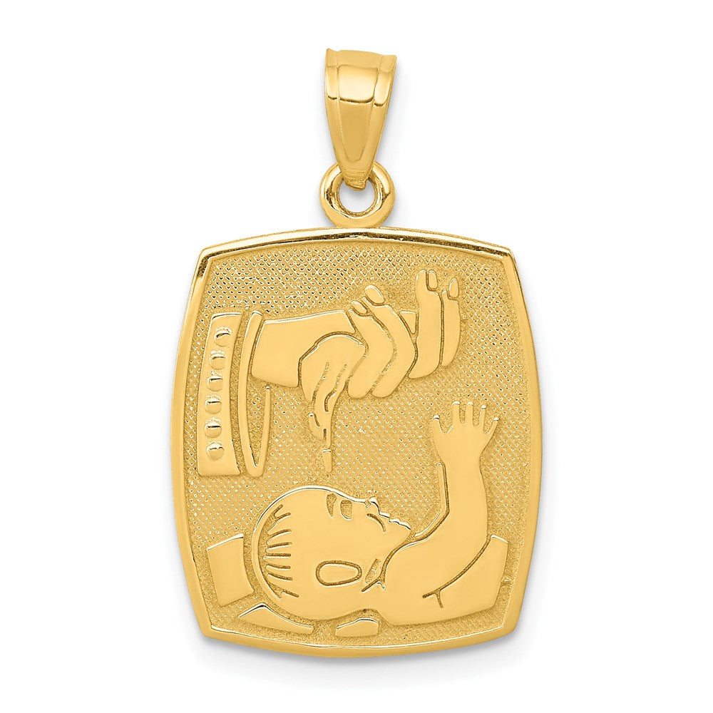 14K Satin and Polished Baptism Rectangular Pendant, 26 x 15 mm