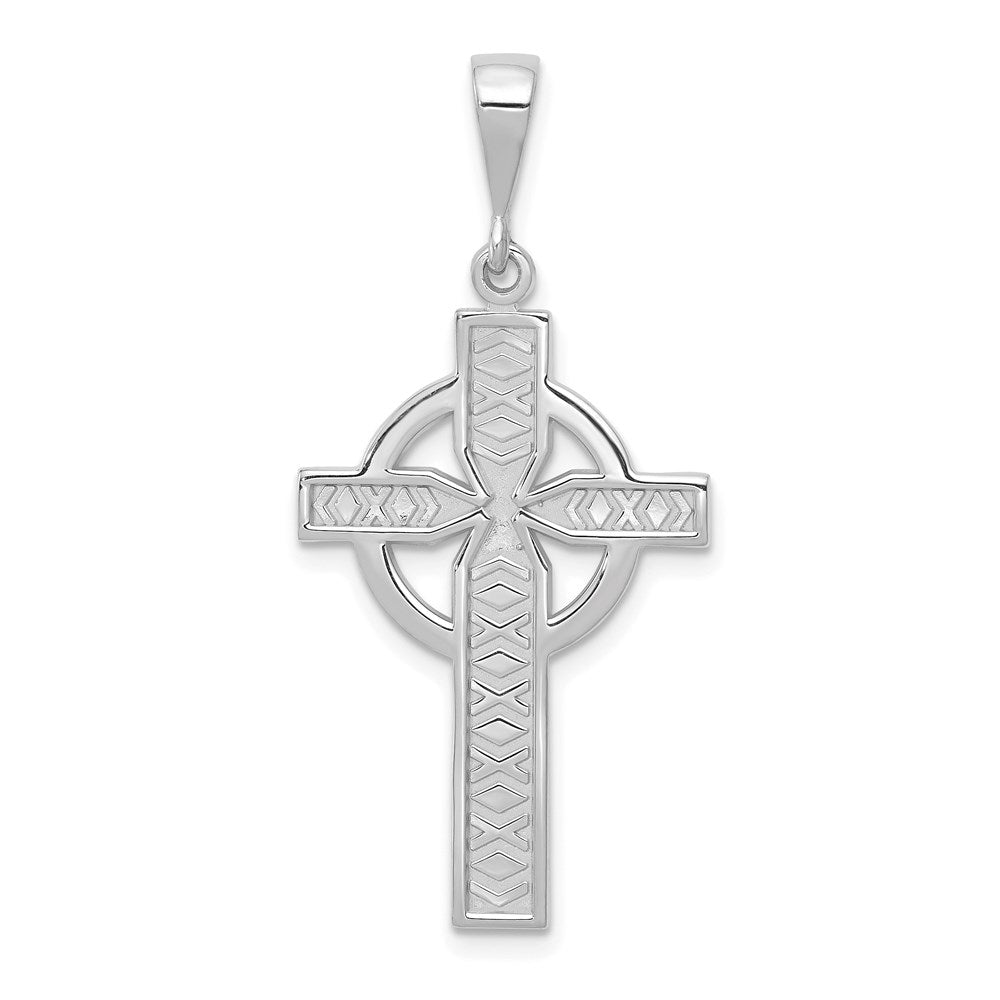 14k White Gold Celtic Cross Charm, 38 x 11 mm
