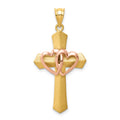 14k Two-tone Double Heart Cross Charm, 38 x 19 mm