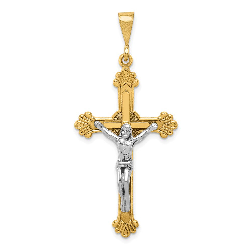 14k Two-tone Crucifix Pendant, 48 x 22 mm
