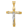 14k Two-tone CZ Crucifix Pendant, 69 x 41 mm