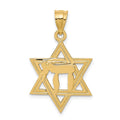 14k Solid Polished Chai in Star of David Charm, 30 x 18 mm