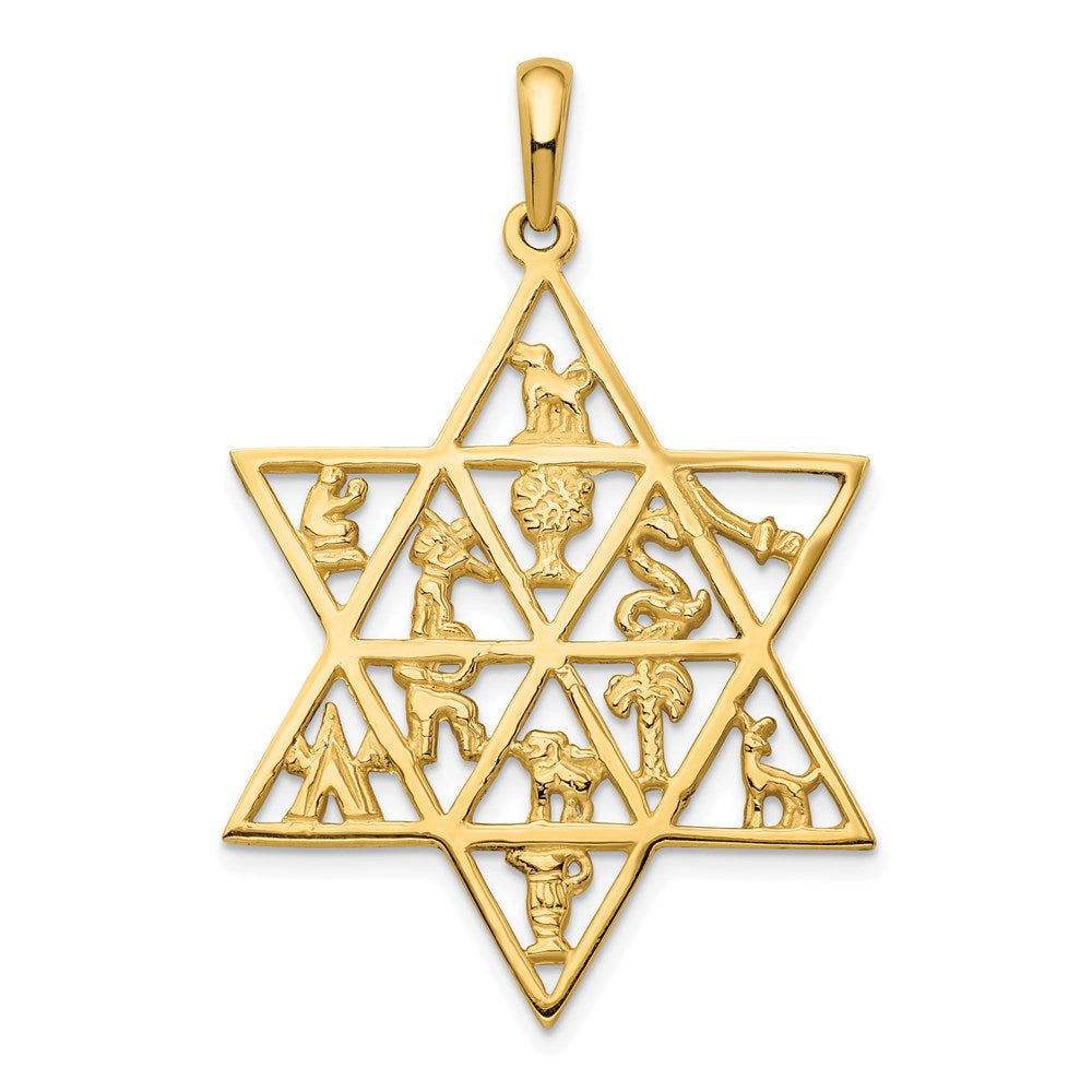 14K 12 Tribes Star Of David Pendant, 45 x 29 mm