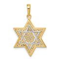 14K and White Rhodium Solid Mesh Star Of David Charm, 32 x 21 mm
