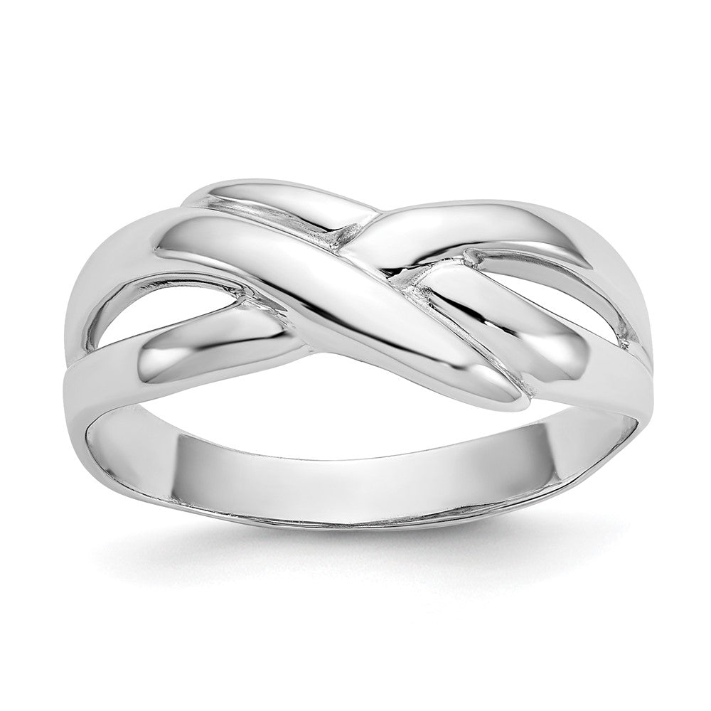 14k White Gold Polished X Dome Ring, Size 6.5