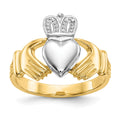 14k Two-tone Mens Polished Claddagh Ring, Size 9