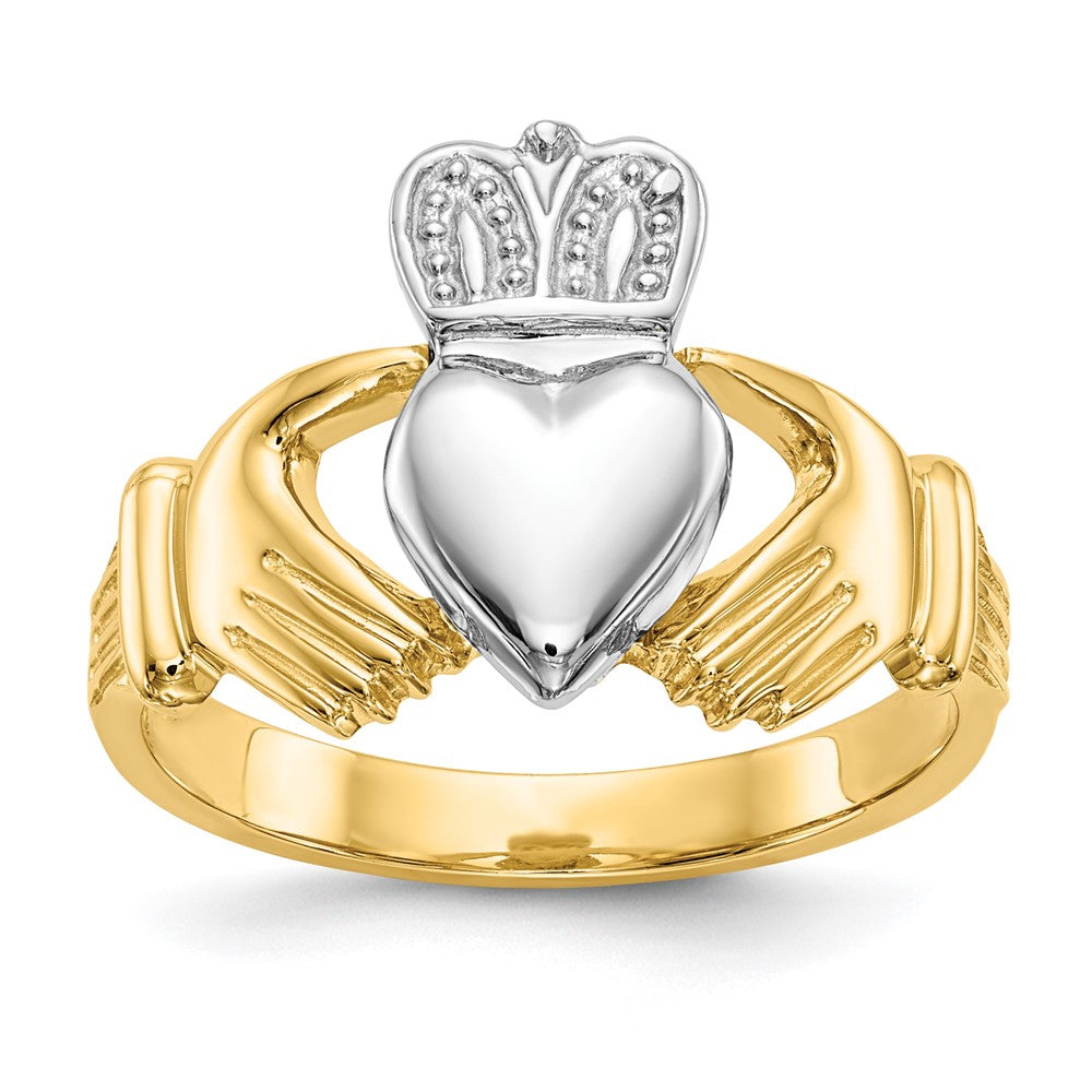 14k Two-tone Mens Polished Claddagh Ring, Size 9