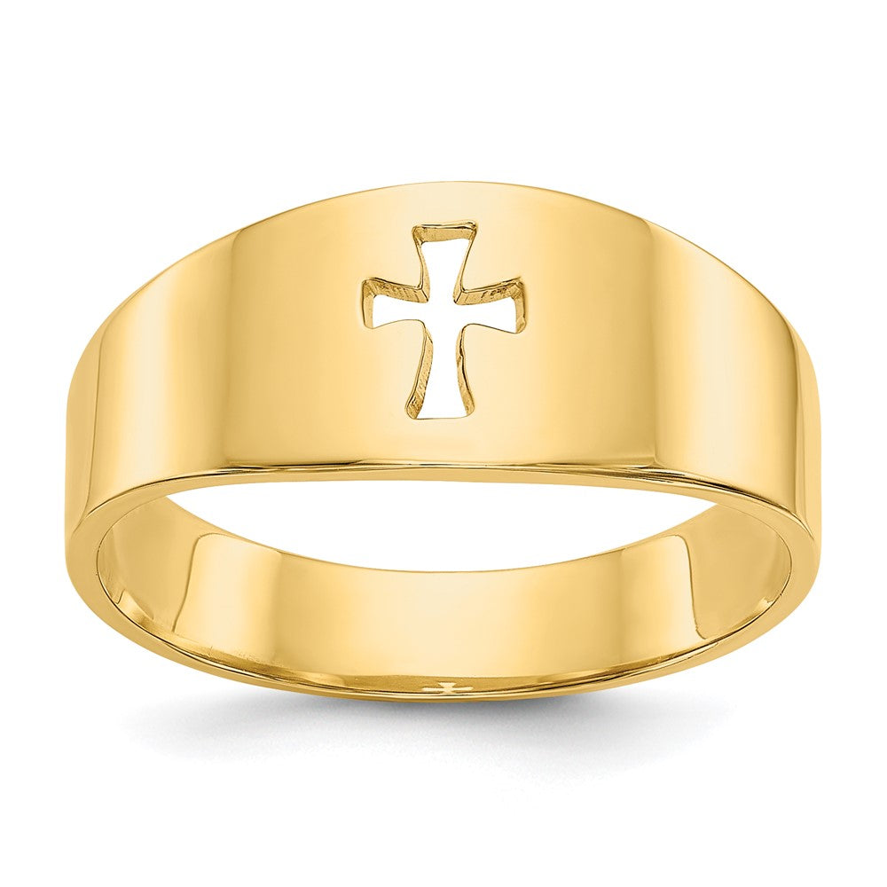 14k Polished Cut-out Cross Ring, Size 8