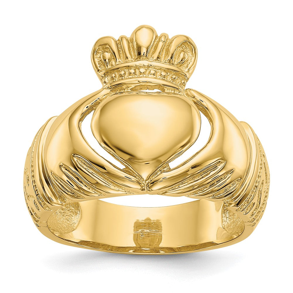 14k Polished Mens Domed Claddagh Ring, Size 8.5