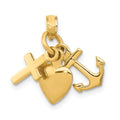14K 3-D Faith, Hope and Charity Charm, 19 x 20 mm, 1.88 g