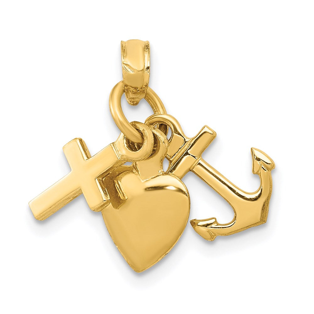 14K 3-D Faith, Hope and Charity Charm, 19 x 20 mm, 1.88 g