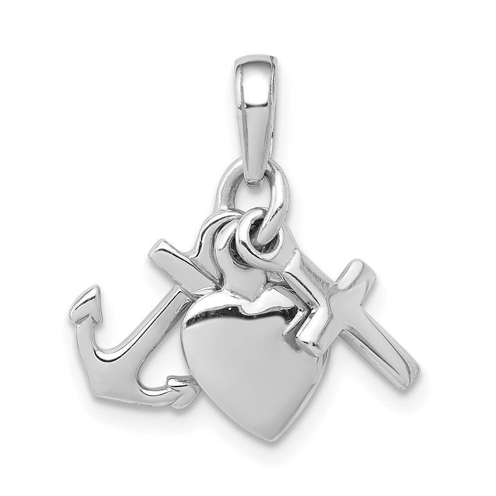 14K White Gold 3-D Faith, Hope and Charity Charm, 19 mm