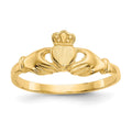 14k Polished and Satin Claddagh Ring, Size 7