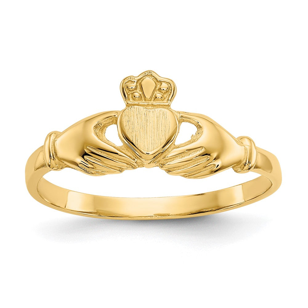 14k Polished and Satin Claddagh Ring, Size 7
