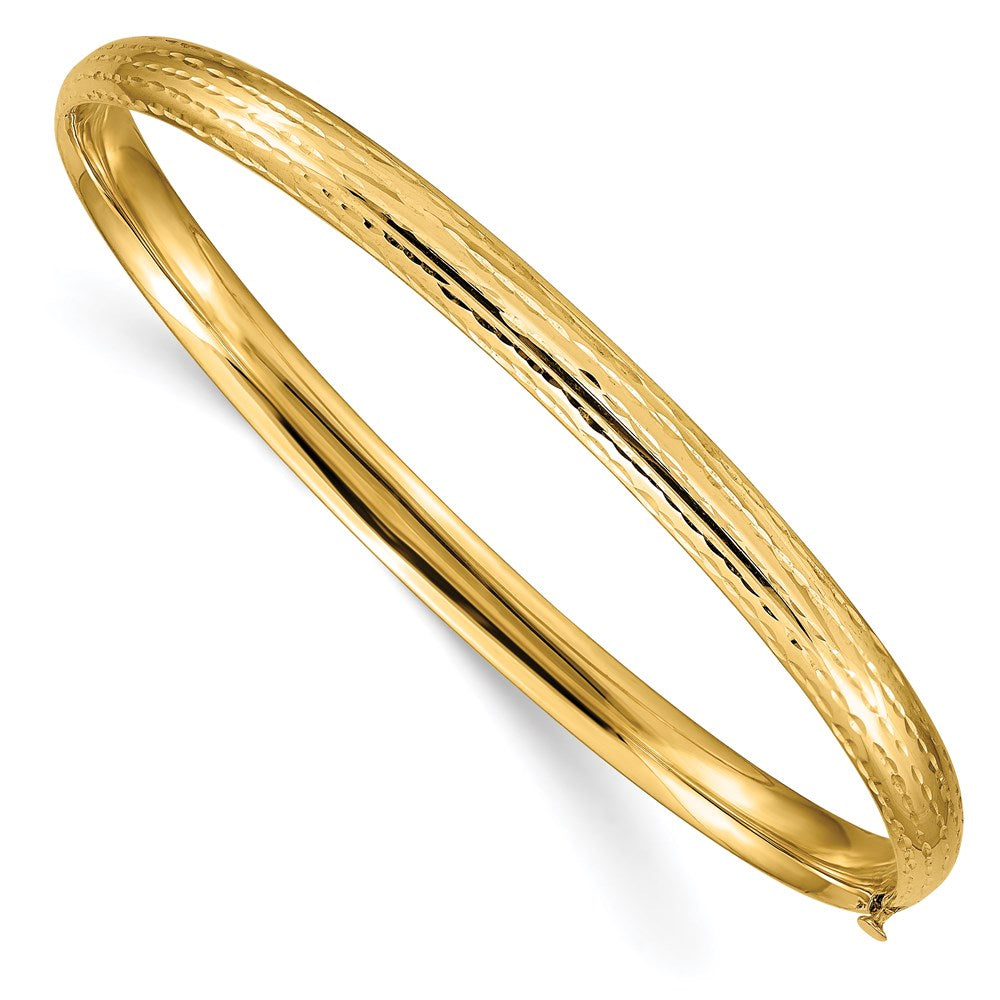 14k 3/16 Polished Diamond-cut Fancy 4.75mm Hinged Oval Bangle Bracelet, 4.75 mm