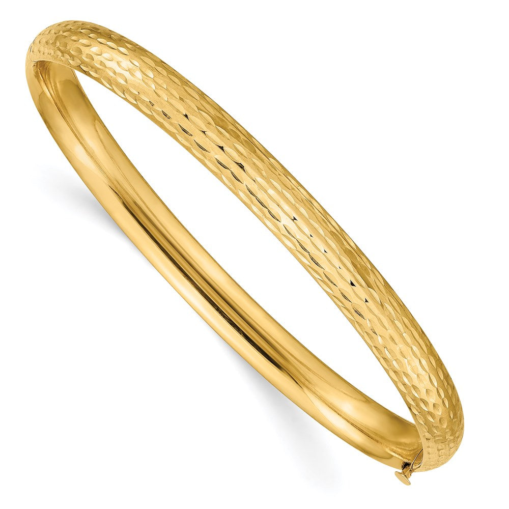 14k 4/16 Polished Diamond-cut Fancy 6.50mm Hinged Oval Bangle Bracelet, 6.5 mm