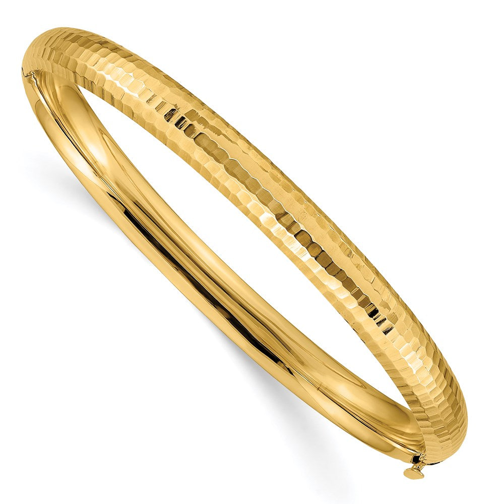 14k 4/16 Polished Fancy Hammered 6.50mm Hinged Oval Bangle Bracelet, 7.25 x 6.5 mm