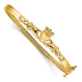 14k Polished Claddagh 4.00mm Hinged Oval Bangle Bracelet, 7 x 4 mm