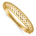 14k Polished Graduated Diamond-cut 6.25-12.5mm Fancy Weave Hinged Oval Bangle Bracelet, 7 mm