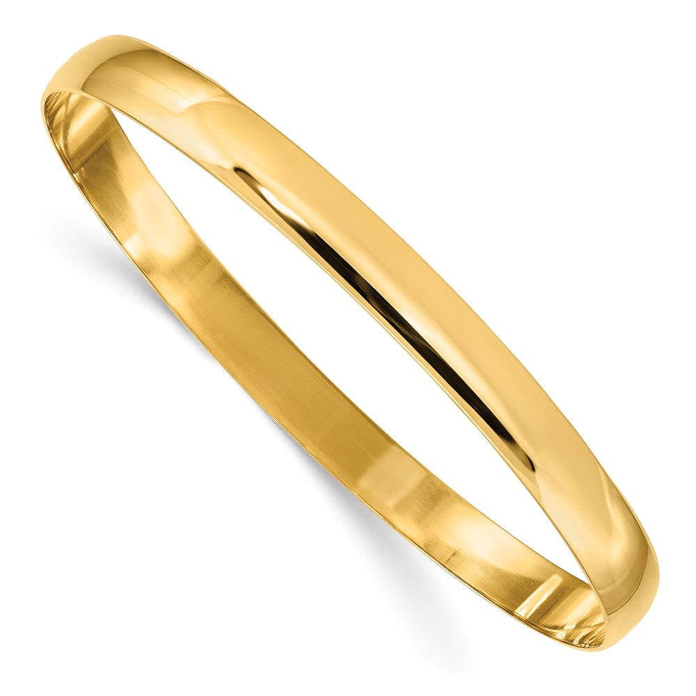 14k 6mm Solid Polished Half-Round Slip-On Round Bangle Bracelet, 7.75 x 6 mm