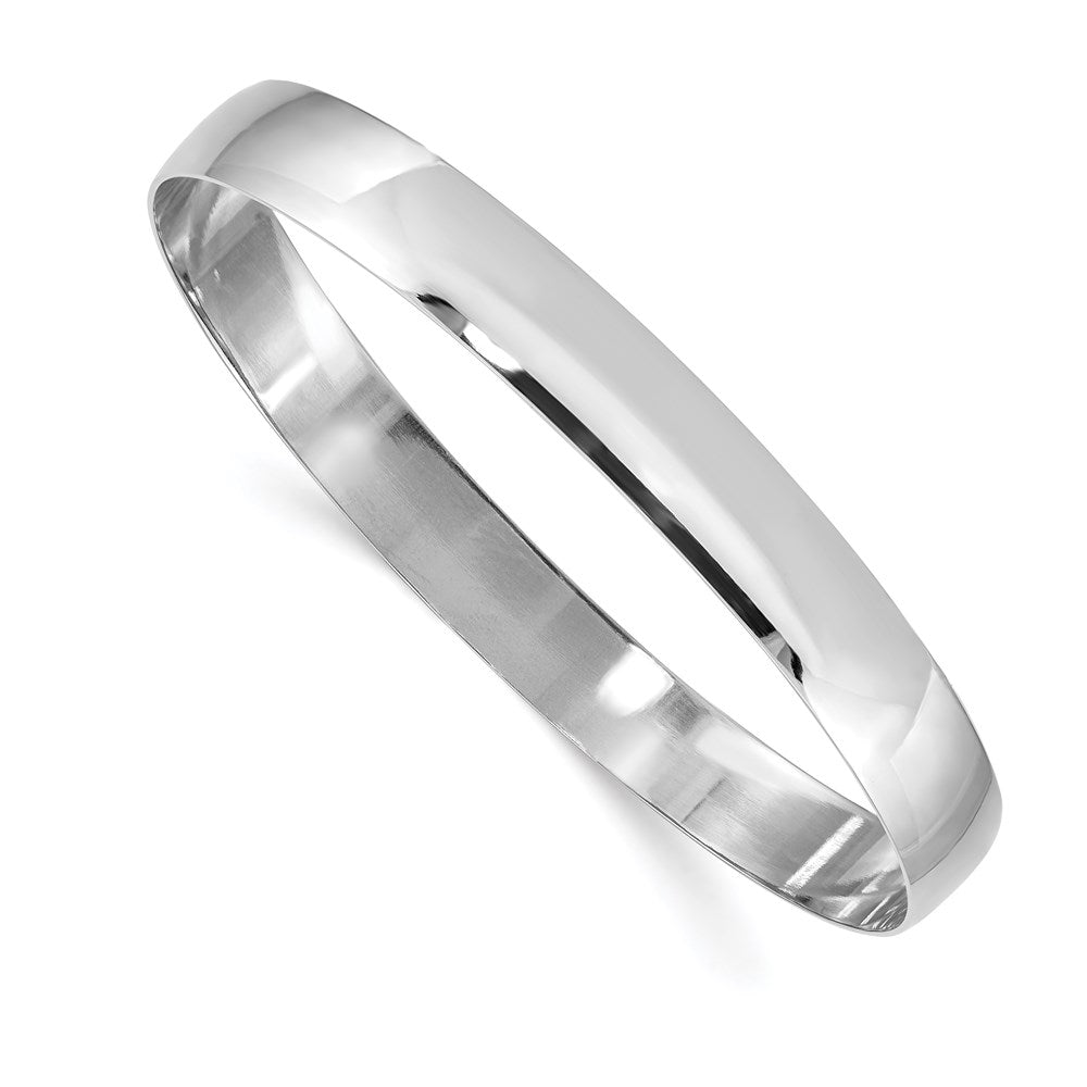 14k White Gold 8mm Solid Polished Half-Round Slip-On Round Bangle Bracelet, 8 mm