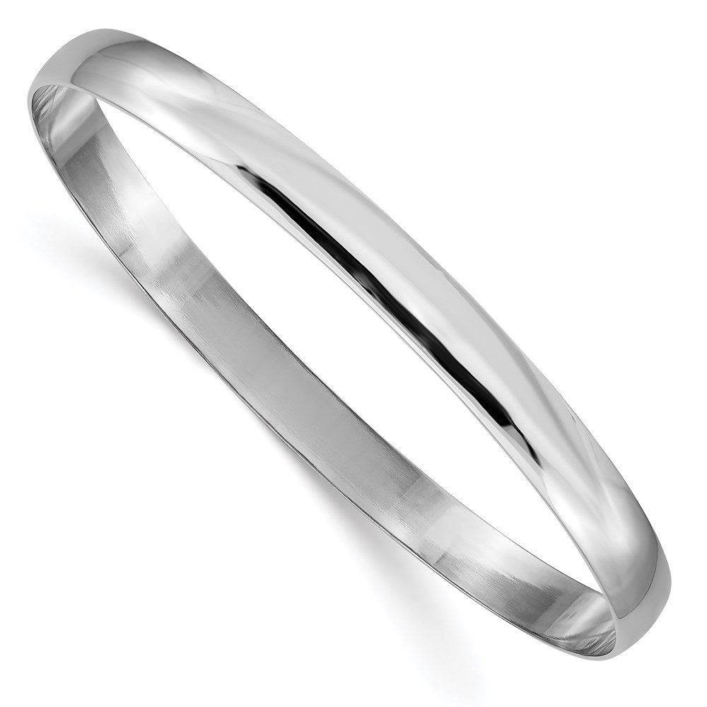 14k White Gold 6mm Solid Polished Half-Round Slip-On Round Bangle Bracelet, 6 mm