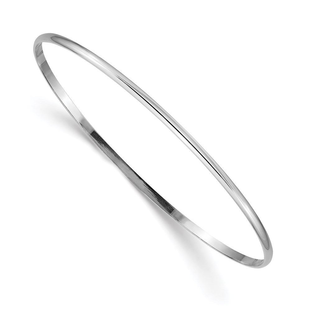 14k White Gold 2mm Solid Polished Half-Round Slip-On Round Bangle Bracelet, 7.5 x 2 mm
